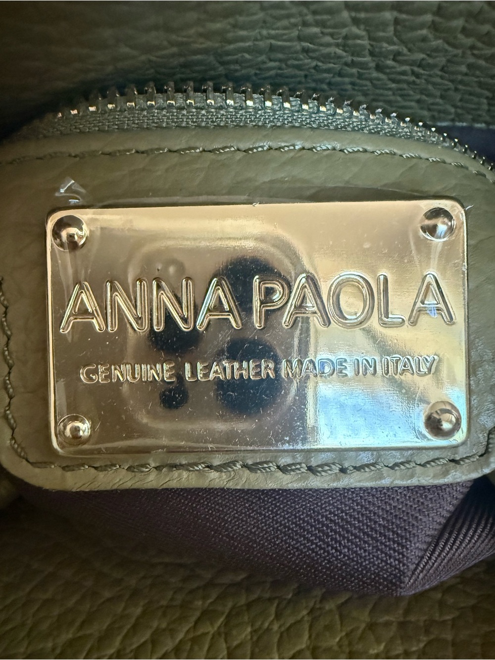 Anna Paola Classic Pebbled Leather Dome Satchel Travel Olive Made In Italy NE - Picture 8 of 11